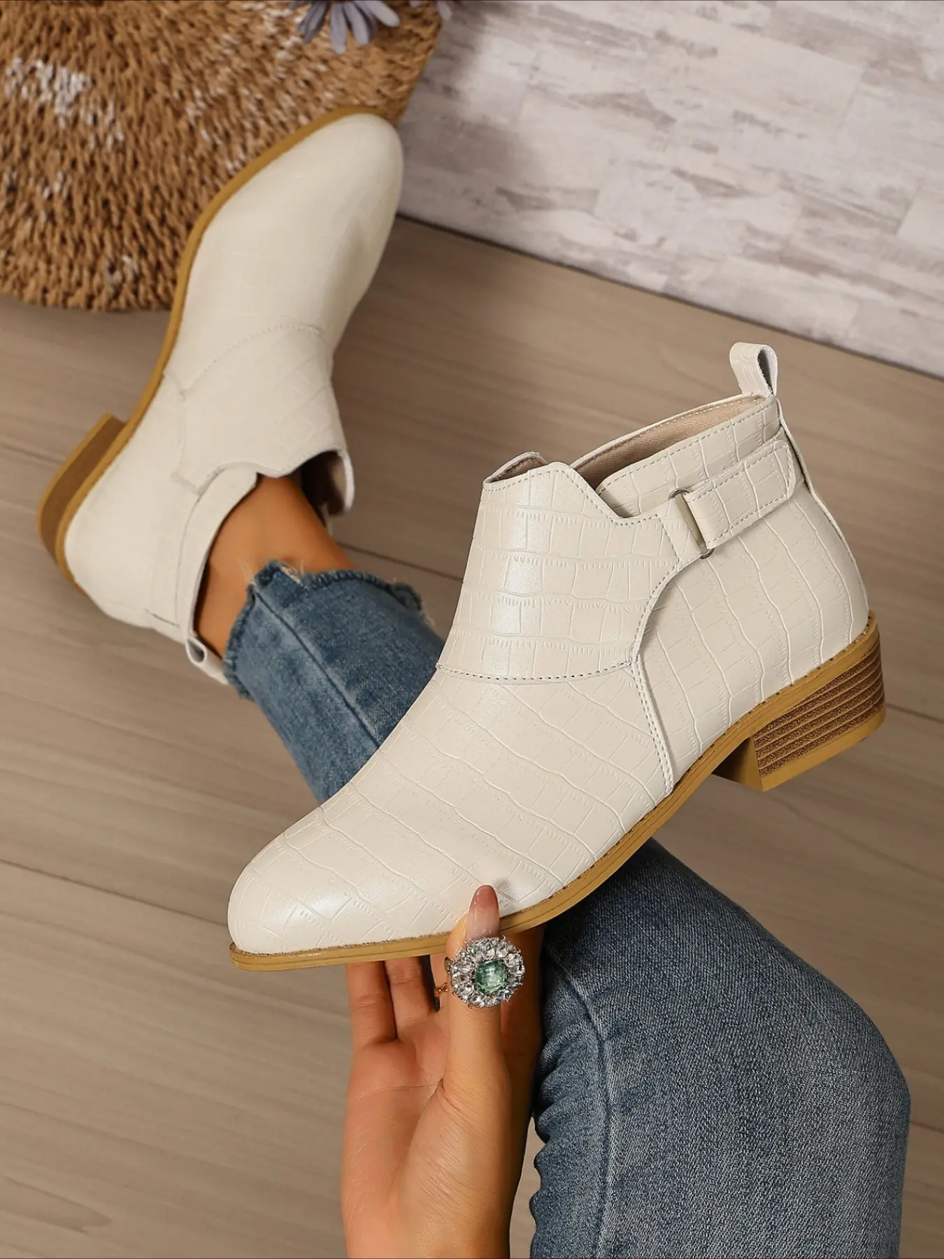 Simple solid color low block heel Chelsea ankle casual boots, slip-on style in three colors, slim ankle fit, comfy all-season shoes for daily work wear