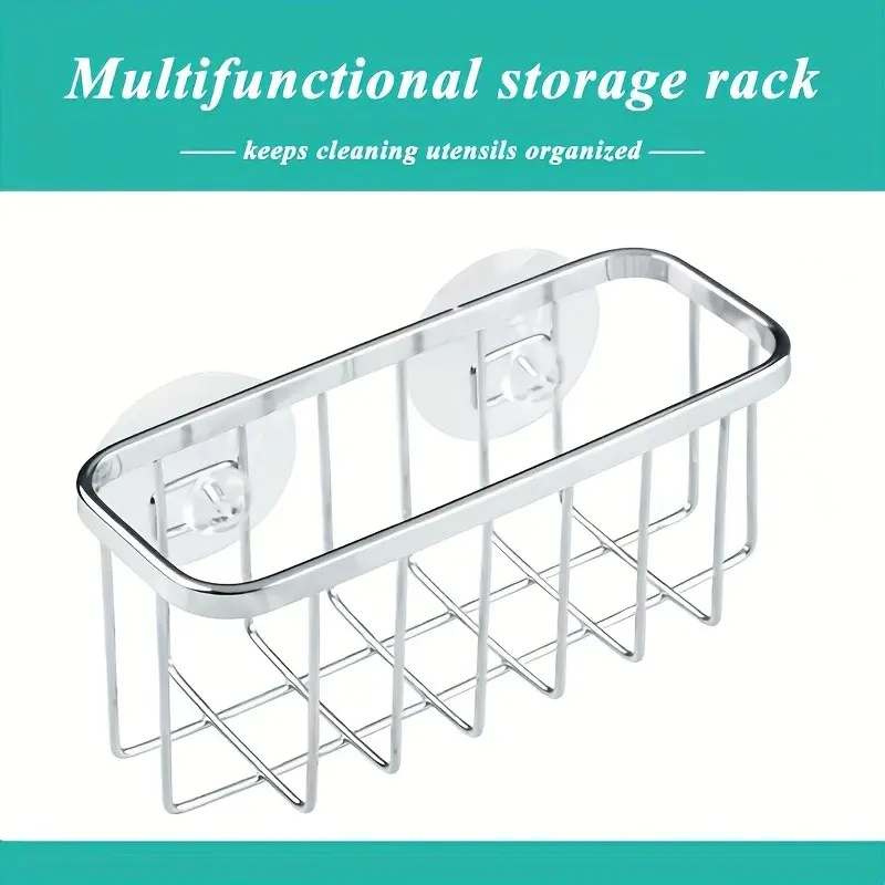 Multi-Functional Suction Stainless Steel Drain Storage Rack, No-Drill Organizer for Kitchen And Bathroom, Sponge Holder with Water Drainage Design (Suitable for All Four Seasons)