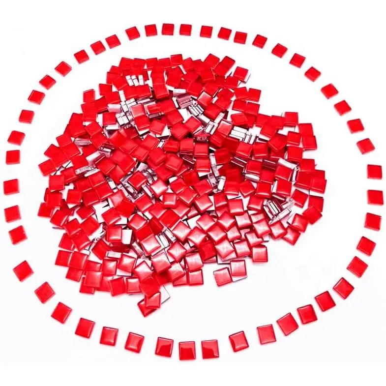 500G/ 1.1LB Bulk  Mosaic Tiles,  Color Opaque Mosaic Glass Crafts Supplies  Crafts for DIY Picture Coaster  Kitchen Bathroom Mosaic Decoration(0.4x0.4 inch,Red)