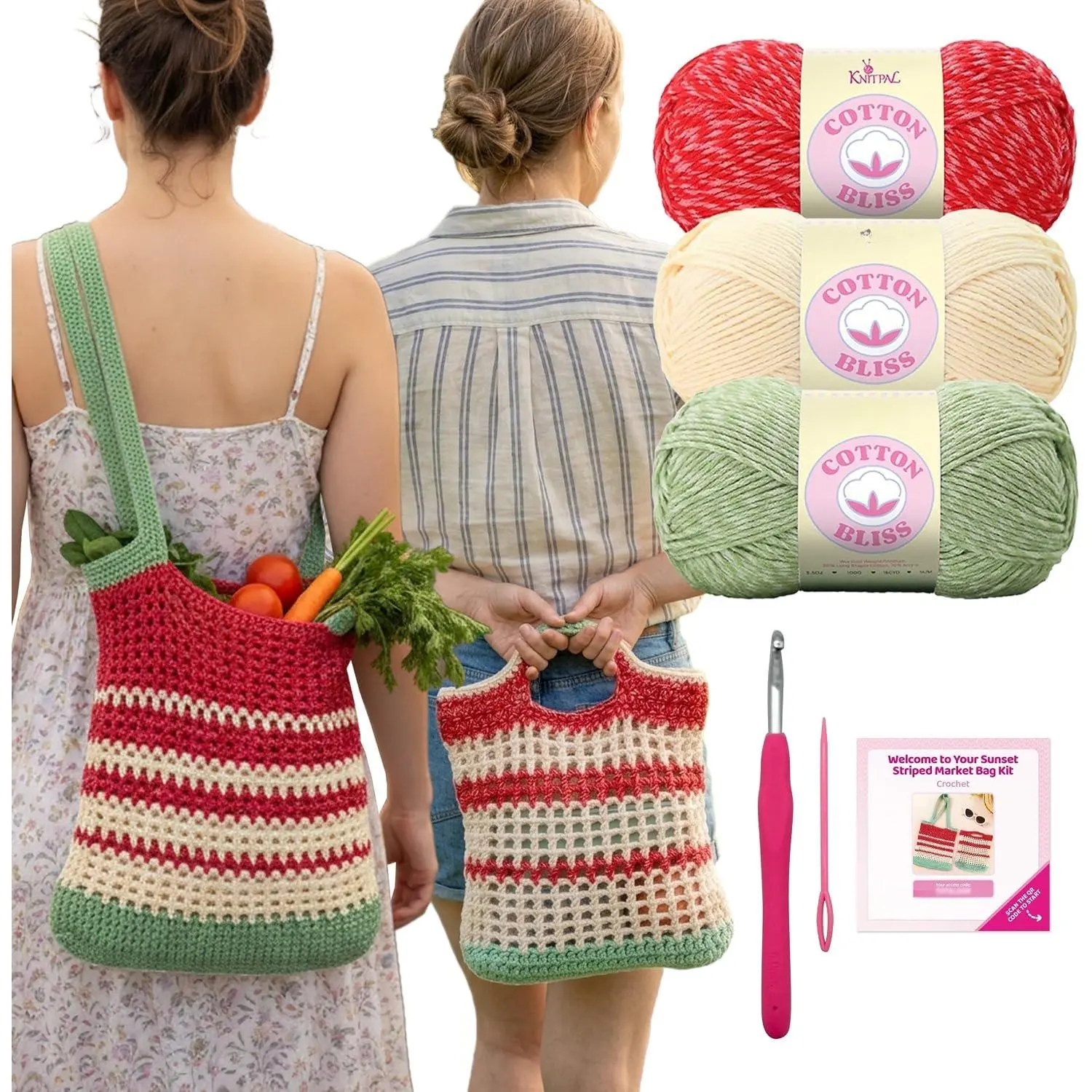 Sunset Striped Market Bag Crochet Kit for Confident Beginners – Make a  Market Bag & Lunch Tote – with   Yarn (#4 Worsted), Hook, Patterns & Video Tutorials