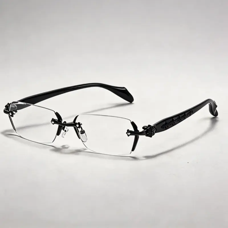 Unisex rimless business glasses featuring metal frames and photochromic lenses; suitable for daily office wear and compatible with lenses for correcting presbyopia or myopia. Frameless
