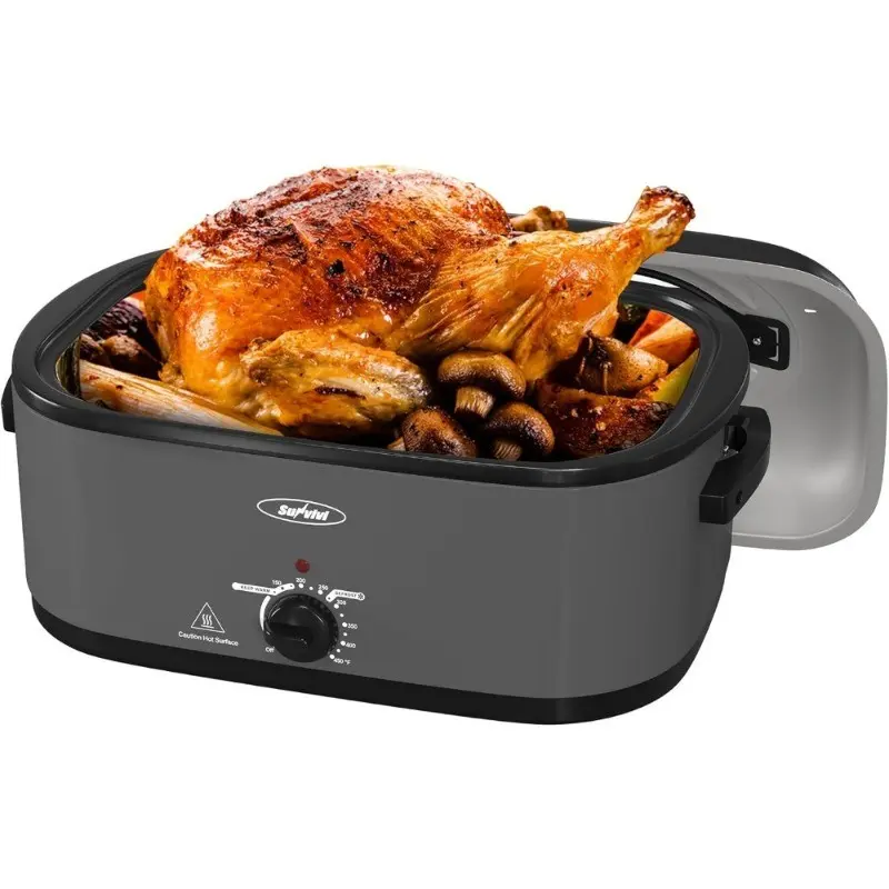 Electric Roaster Oven with Viewing Lid, 22-Quart Turkey Roaster, Defrost/Warm Function, Removable Pan & Rack, Stainless Steel