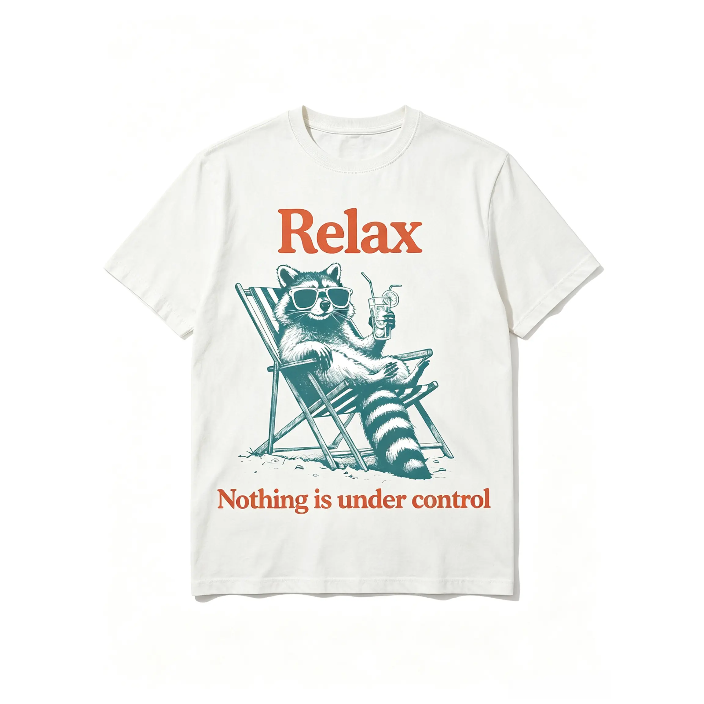 Funny Raccoon Streetwear Top - "Relax Nothing Is Under Control" Graphic, Casual Trash Panda Tee, Chill Vibe Comfort Fabric Leisure Outdoor Sweatshirt, Cotton, Ribbed