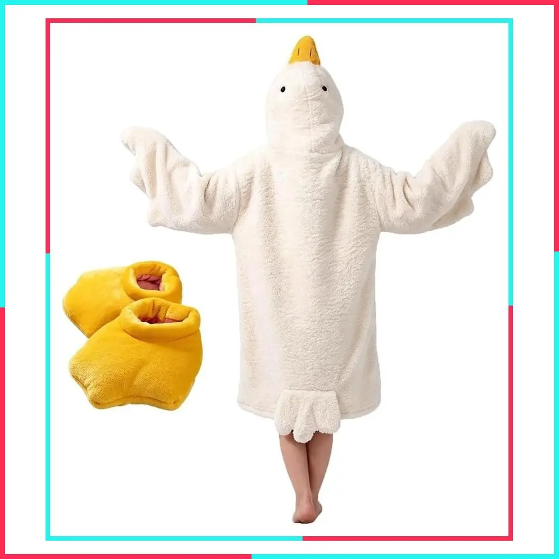 Oversized Wearable Goose Blanket Hoodie Onesie with Shoes for Adults & Kids, Warm Duck Hoodie Blanket with Sleeves, Cozy Sleeping Bag