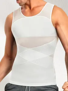 1 Count Men's Fitness Elastic Fit Tummy Control Firm Support Shapewear Tank Tops, Causal Fashion Body Shaper Vest, Comfortable Breathable Mesh Shaping Tank, Suitable for Gym Exercise & Busness Occasion & Running