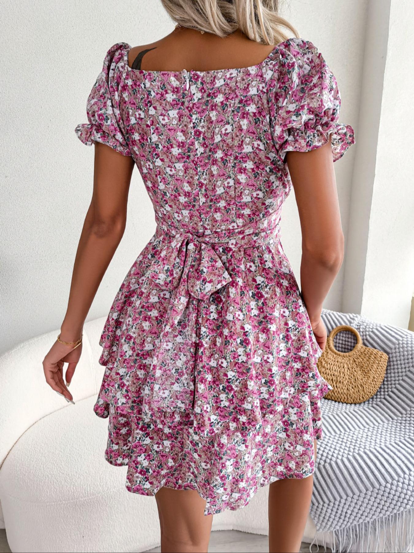 Women's Ditsy Floral Print    Dress,  Fashion Casual   A Line Short Dress for Daily Holiday Vacation Wear, Ladies Dress for Summer