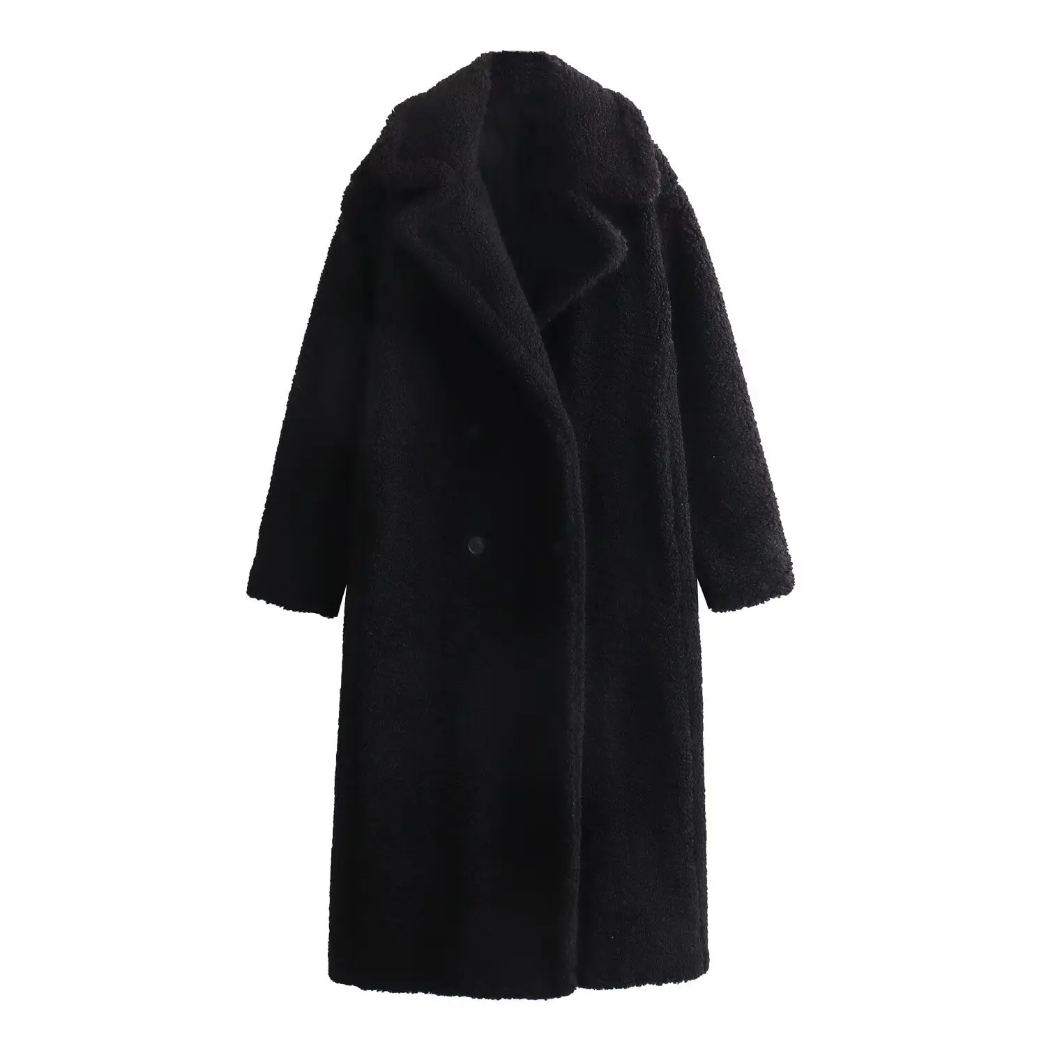 New European and American style winter warm double-breasted long shearling coat