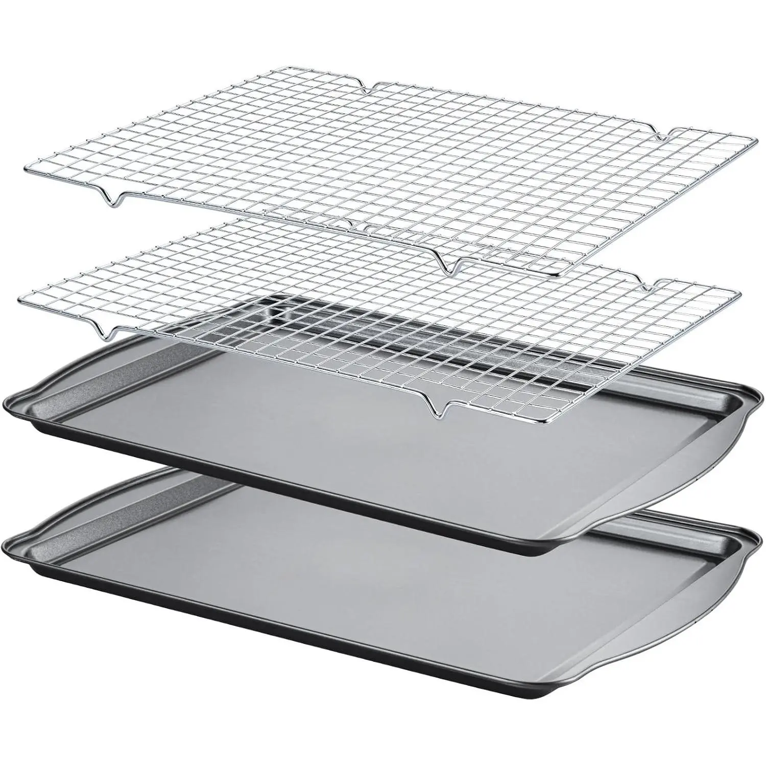 Baking Sheet with Cooling Racks - 17'' x 11" x 0.5" Carbon Steel Cookie Sheets for Baking [2 Sheets + 2 Racks], Nonstick Baking Pans, Perfect for Baking, Roasting, and More