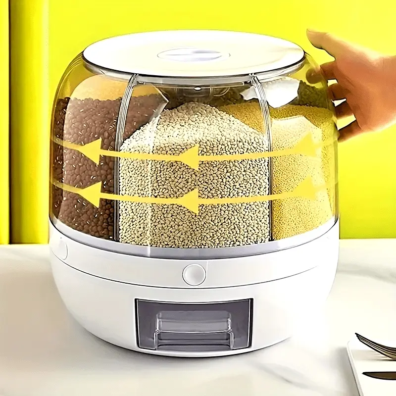 1pc Large Capacity  Rotating Food Dispenser Leak-Proof One-Button Grain Storage Container for Kitchen Organization Small Cereal Beans