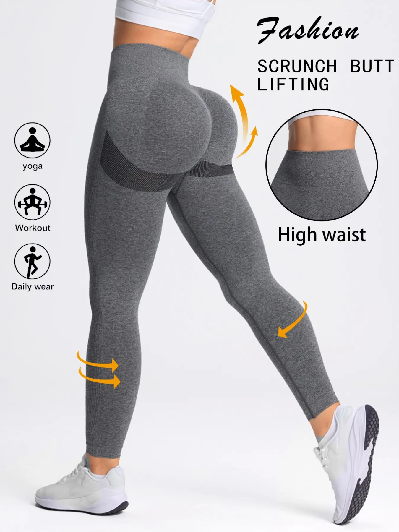 Women's Seamless Knitted Yoga Pants, High Waist Tummy Control Workout Pants, Elastic Smiling Peach Butt Fitness Pants, Body Sculpt Leggings, Gym Sportswear Bottoms, High Waists Leggings, 200g