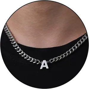 DuoDiner Graduation Gifts-Initial A-Z Cuban Link Chain Necklaces for Men Boys Letter Pendant Stainless Steel 6.5mm 18+2 Inches,Jewelry Gifts