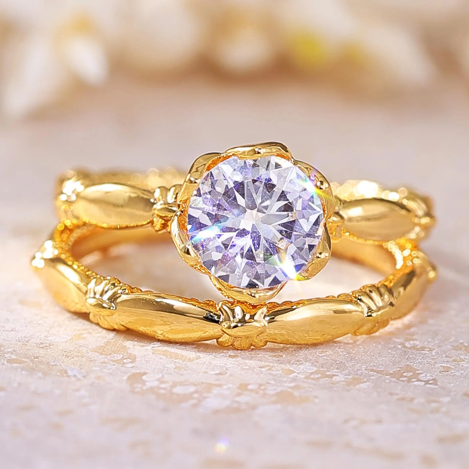 Vintage Promise Ring Set for Women, 2-Piece Gold-Tone Stackable Wedding Bands with Milgrain Detail, Casual Bridal Jewelry, Vintage Promise Rings, Jewelry Stack, Ring Stack