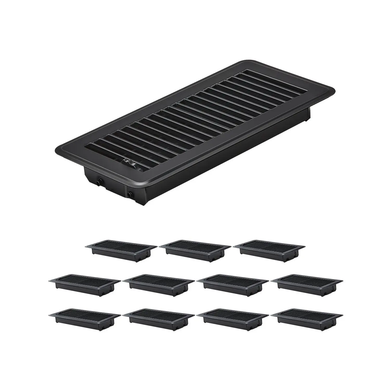 【DealsForYouDays】VEVOR 4 x 10 Inch Floor Registers, 12-Pack Vent Grilles, HAVC Heavy-Duty Walkable Iron Floor Vents, Easily Adjustable Rust-Proof Air Vents Deflector with Metal Damper, Ideal for Home & Office, Black