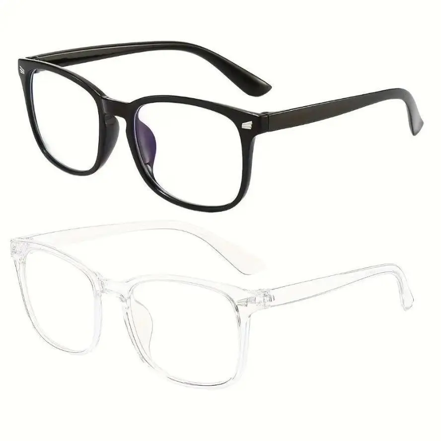 2 Pairs Unisex Square Light Blue Blue Light Filter Computer Eyeglasses - 99% Blocking, Vintage Style Indoor Recreation Eyewear, Blue Light Filter Glasses