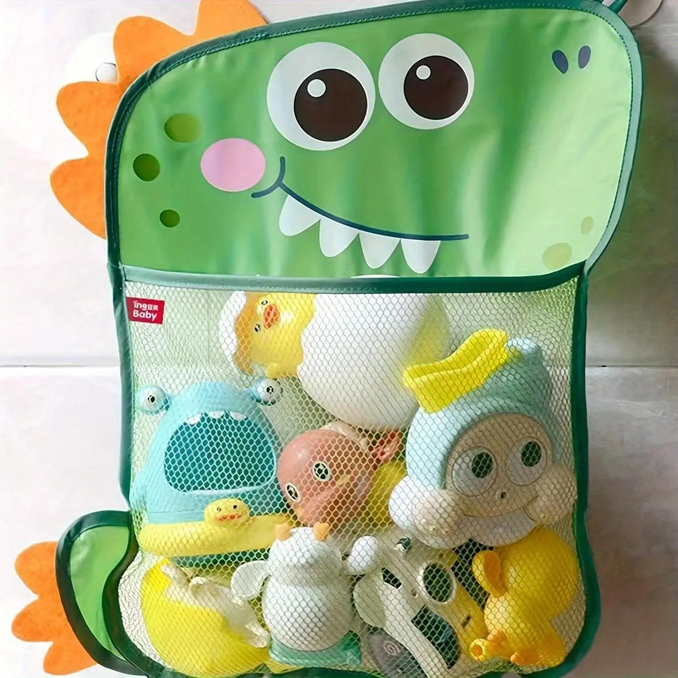 Cartoon Large Capacity Bathroom Storage Bag, Bath Toy Quick Drying Mesh Bag with Suction Cup, Multi-functional Bathroom Bag