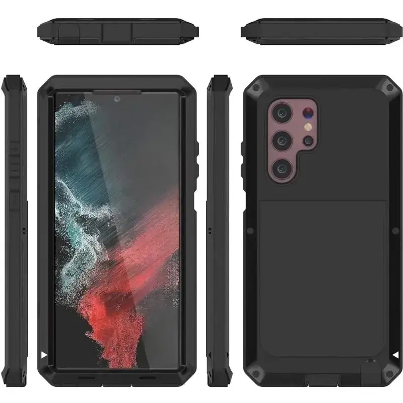 Compatible with S25, S24 Ultra, S23, S22 Ultra, S22 Plus, Heavy Duty Metal Aluminum Shockproof Doom Armor Protective Phone Case HNZ0196
