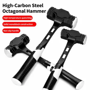 Heavy-Duty Octagonal Hammer, 2/3/4 lbs High-Carbon Steel Construction, Ergonomic Non-Slip TPR Handle, Anti-Rust Coat, Demolition Hand Tool for Home Indoor-Outdoor Use, 2 Pounds