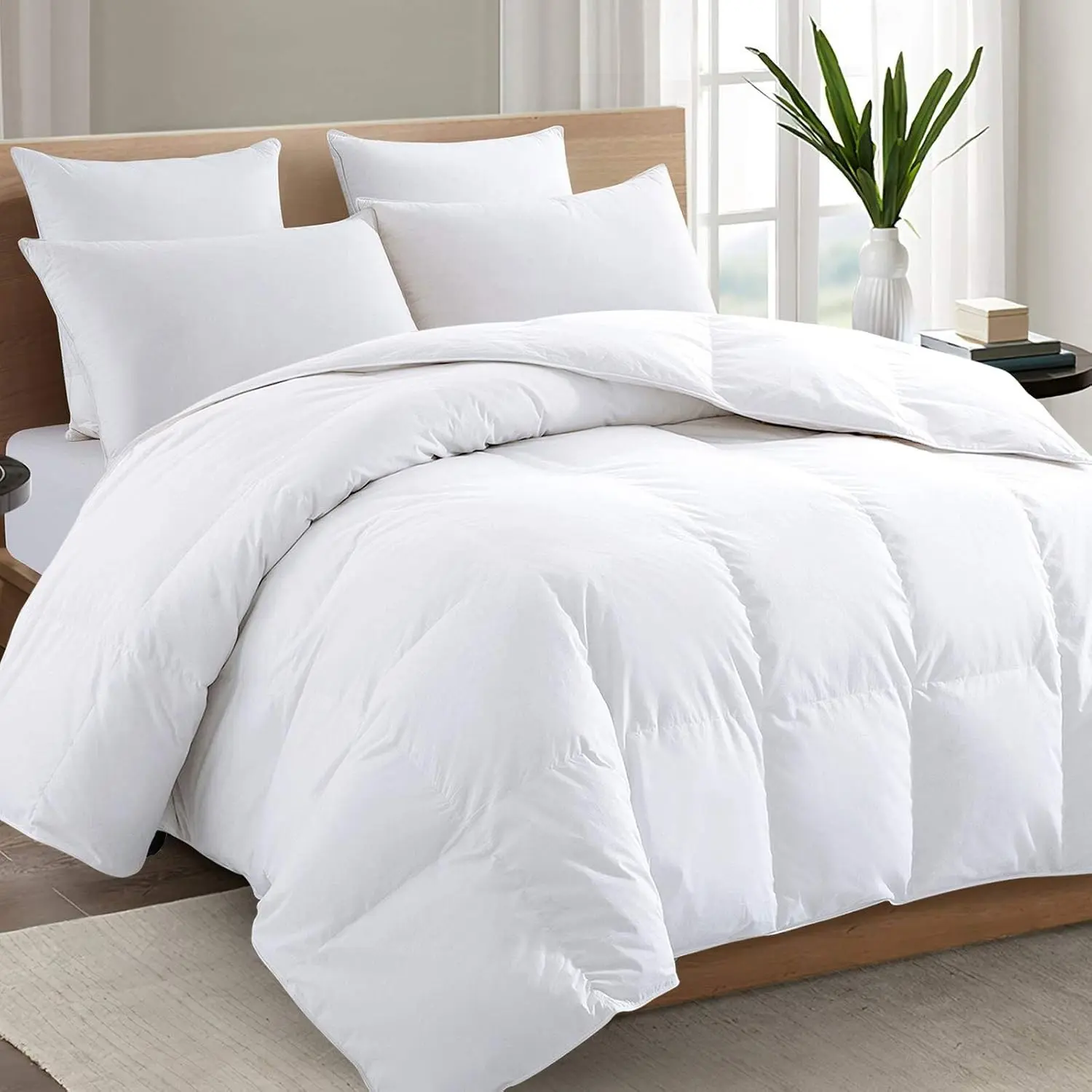 Premium 2100 Series Queen Comforter Insert - All Season, Breathable White, Soft 4D Spiral Breathable Fiber, Lightweight Quilted Down Alternative, Hotel Summer Style with Corner Tabs (88"x88", Multi-Size Option), Bedroom Use