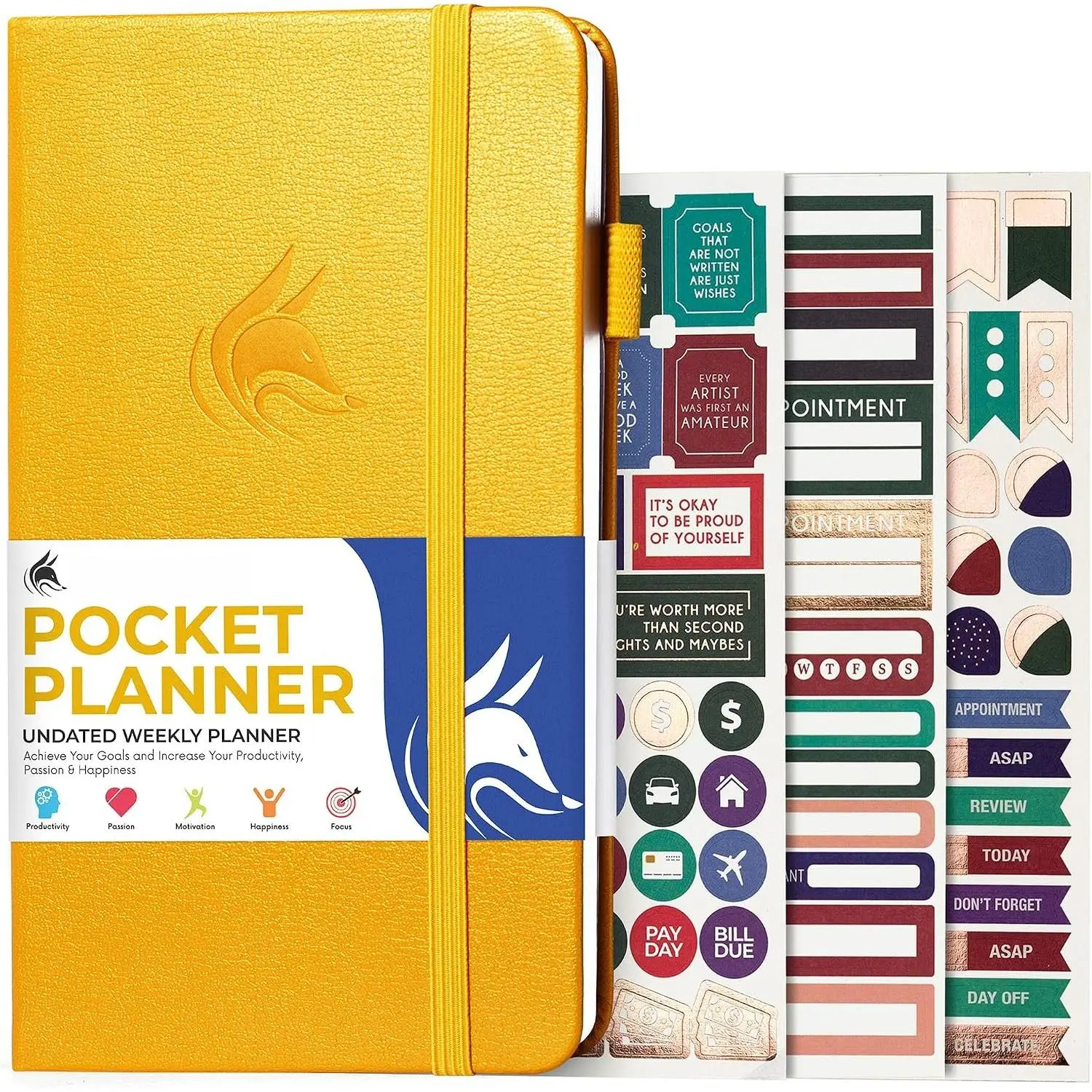 Pocket Planner Weekly – Undated Monthly Goal Planner and Calendar, Mini Planner  for Purse, 3.7x6.7" ( Yellow)