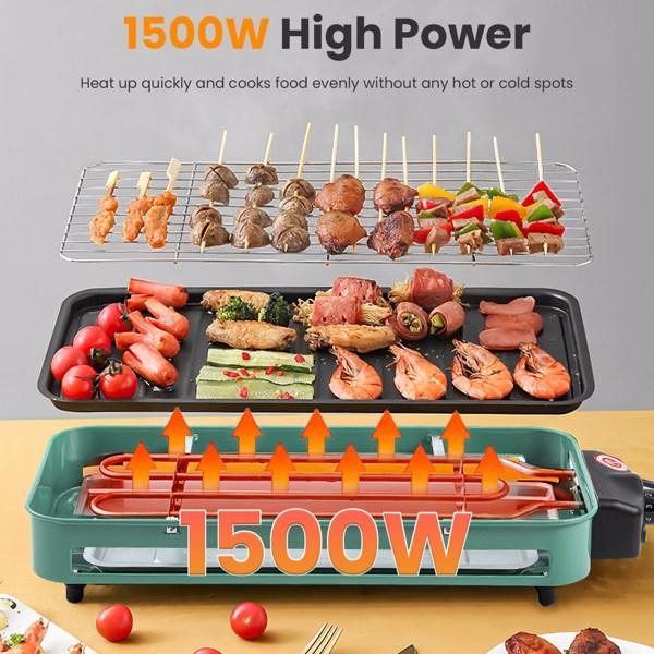 1500W Electric Indoor Grill 2-in-1 BBQ with Grill Net Removable Plate 5 Temp Control 3 Trays Dishwasher Safe for Indoor & Outdoor Parties 1500W Electric Indoor Grill 2-in-1 BBQ with Grill Net Removable Plate 5 Temp Control 3 Trays Dishwasher Safe for Indoor & Outdoor Parties