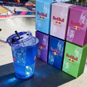 Red Bull Inspired Creative Bar Party Glowing LED 14oz Tumbler Option with Complimentary Straw Lid & Exclusive Benefits Simple to Maintain Lights Up with Water