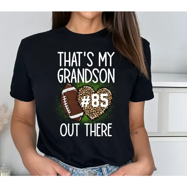 Football Grandma Shirt/ Custom Grandma Football Game Day Shirt/ That's My Grandson Out There/ Leopard Print Football TShirt