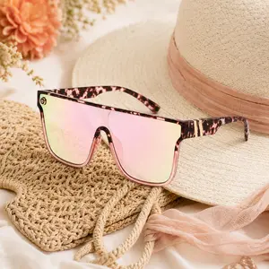[Summer Vibes] Outdoor Driving Beach Sunglasses, Luxury Look Polarized Sunglasses, Oversized Pink Mirror Lens with Gold Accent Frame, Statement Shield Sunglasses for Women Men, UV400 Polarized Pink Lens Fashion Shades