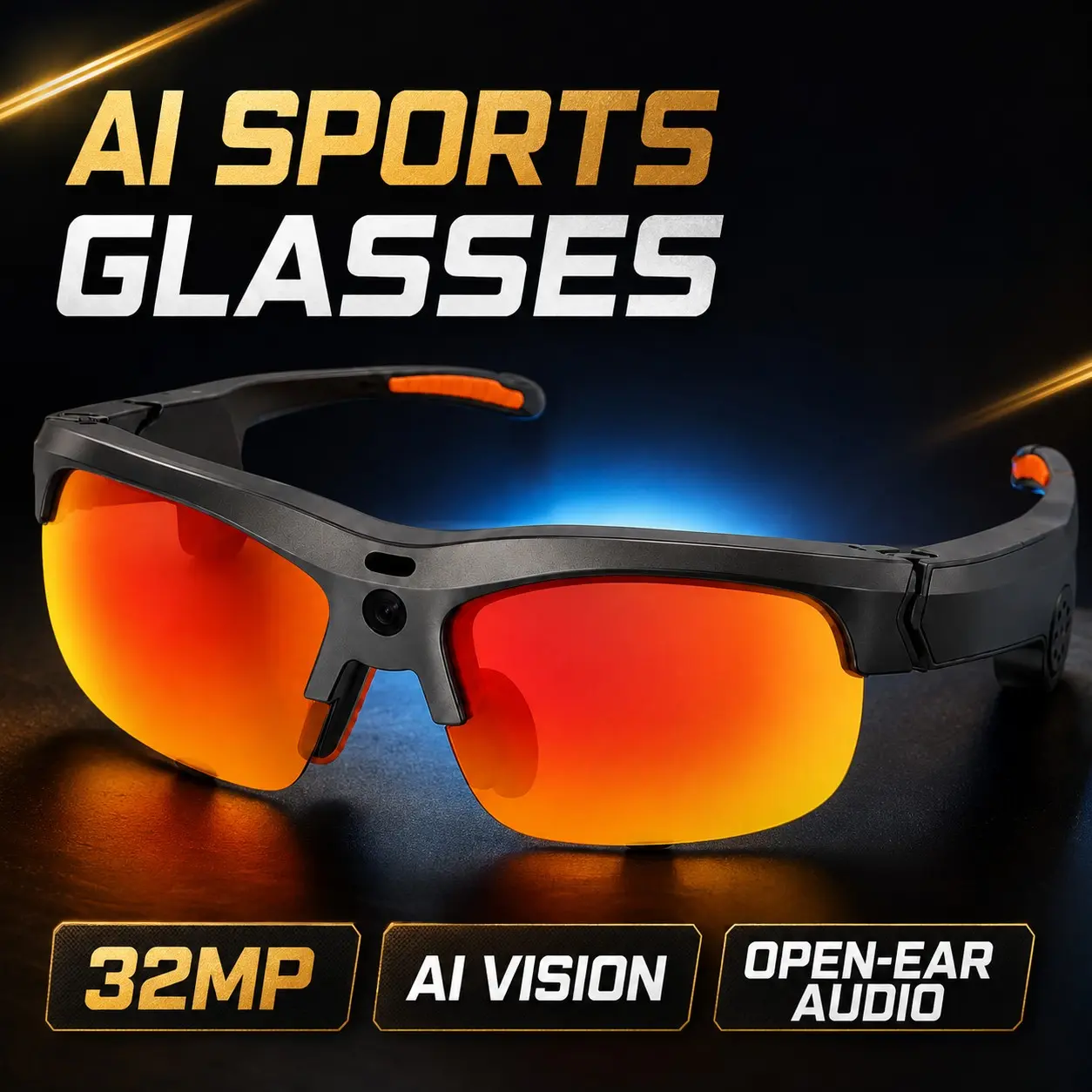 Smart Camera Glasses for Cycling, 32MP Photos, Hands-Free POV Recording, AI Visual Recognition and Open-Ear Audio