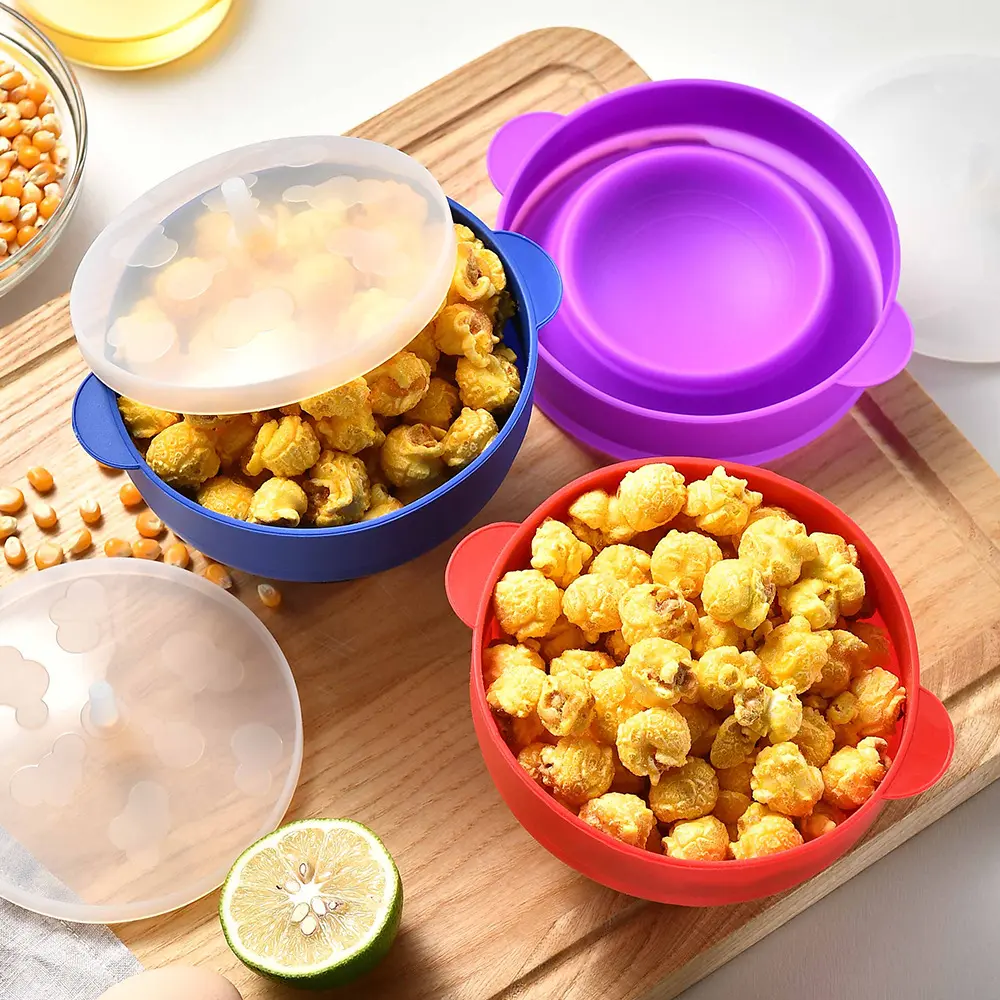 Popcorn Bowl, 2-Piece Collapsible Silicone Set, Reusable Microwave Popcorn Maker, Heat-Resistant Snack Container for Movie Night