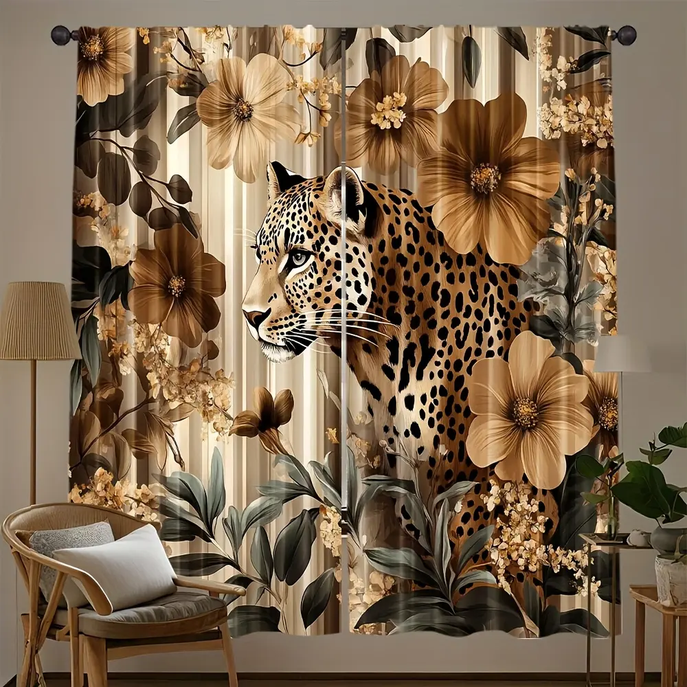 2-piece set, digitally printed leopard print curtains, made of durable 100% polyester fabric (does not include curtain rod, no need to move, no batteries required), suitable for bedroom, office, kitchen, living room, study, and other home decor spaces cor
