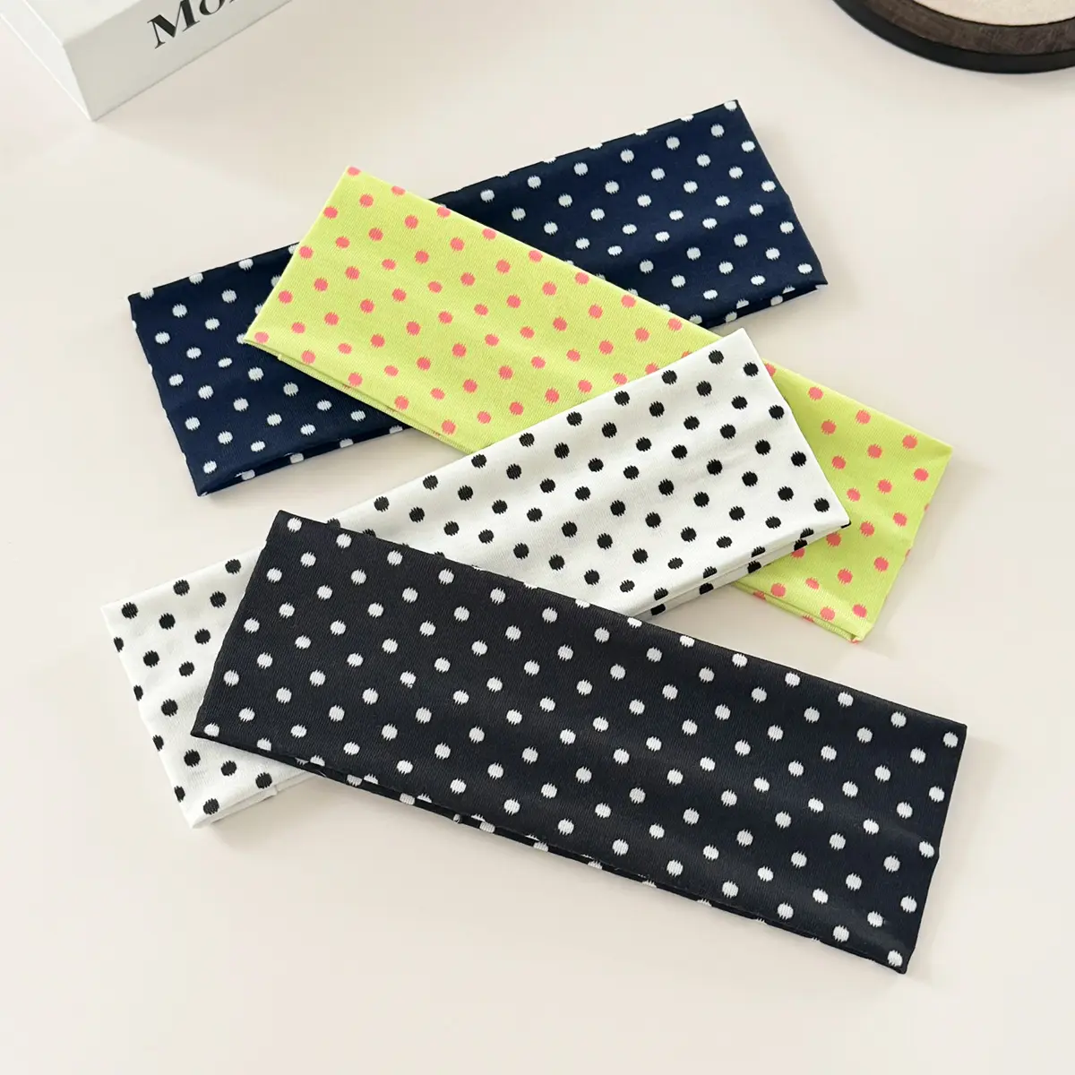 4 Pack Polka Dot Wide Stretch Headbands Soft Knit Non Slip Hair Wraps Colorful Dotted Sports Yoga Face Washing Hair Bands for Women Girls Daily Hair Accessories