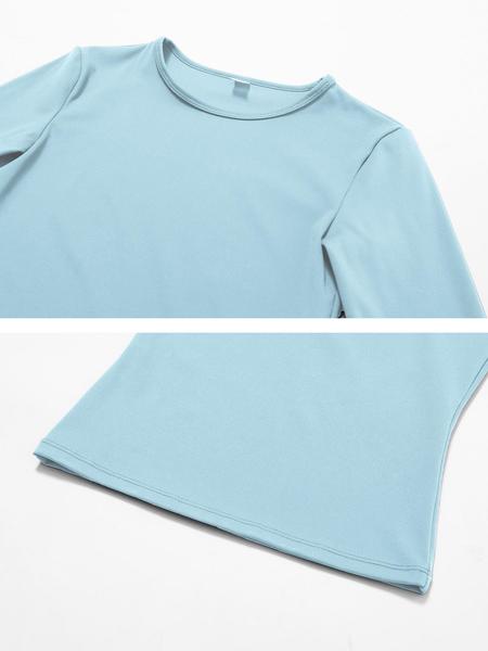 Women's Solid Long Sleeve Sports Tee, Sporty Round Neck T-shirt for Yoga Gym Workout Running, Ladies Sportswear for Spring & Fall, Gym Performance Top