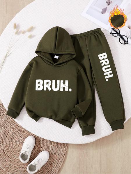 Boys' Fashionable Fall & Winter Hoodie Set, Thick Casual Fitted Long Sleeve Top, Cute Print Pullover, Outdoor Essential, Hoodies