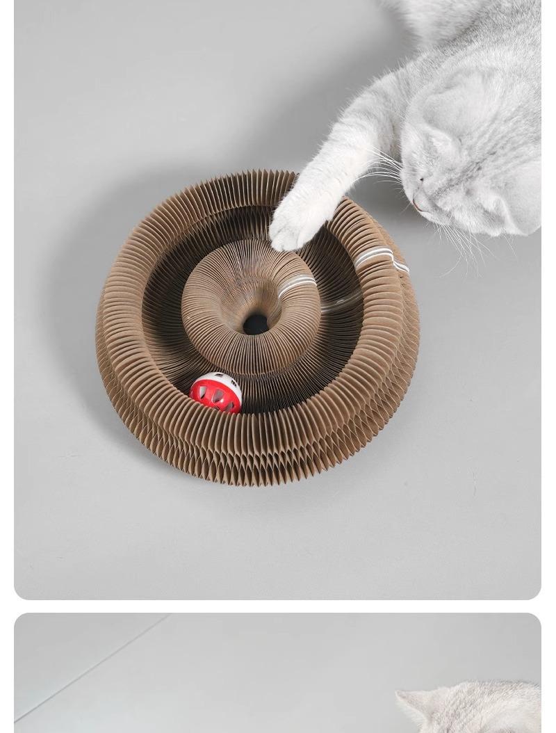 Foldable Magic Accordion Cat Scratcher with Bell, Corrugated Paper Wear-Resistant Cat Grinding Claw Nest, Interactive Self-Play Cat Toy for Boredom Relief