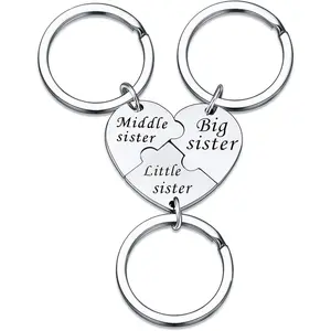 Sister Keychains for 3 Sisters Gifts Big Sis Mid Sis Lil Sis Matching Heart Keychain Set Sister Jewelry Gifts