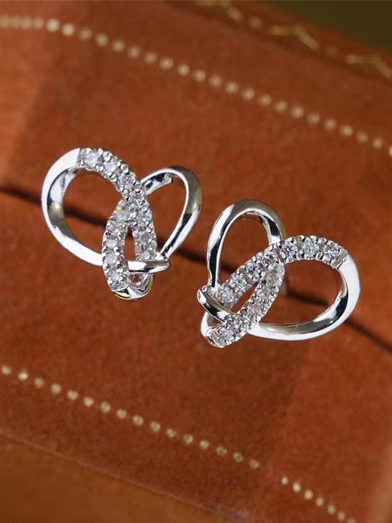 Rhinestone Heart Design Stud Earrings As Gift Summer 2024 Fashion Elegant Women's Anniversary Wedding Engagement Party Jewelry Gift High Quality Earrings