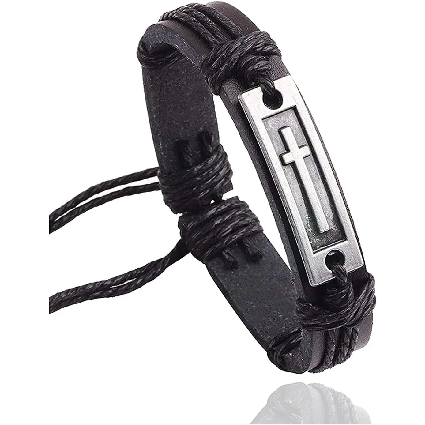 Fashion  Tag Bangle Adjustable Leather Cuff Wristband Drawstring Rope Bracelet
