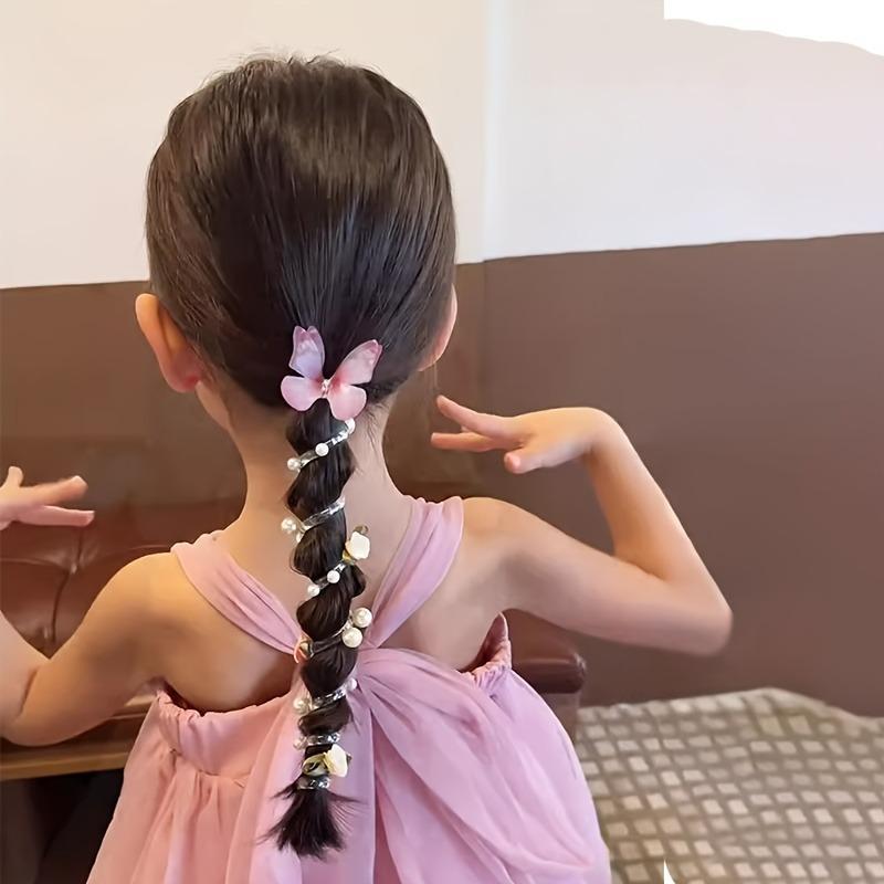 This set of three exquisite mesh butterfly-shaped telephone cord hair ties is perfect for girls.  Featuring a cute beaded flower design, these sweet hair accessories are suitable for everyday wear and parties.