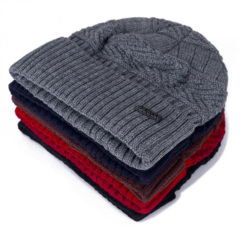 Hot Sale Unisex Warm Winter Hat Jeans Label Stylish Plush Fur Lined Soft Beanie Hat Thick Winter Hats For Women Men Knitted Hat