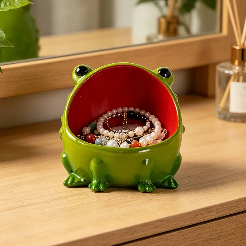 Cute Big Mouth Frog Resin Storage Bowl Key Coin Candy Tray Entryway Desktop Home Decor Ornament, Vase Not Included
