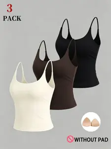 No-Pad No-Ruched Camisole Tank Top, Slim Fit Spaghetti Strap Cami, Y2K Summer Layering Top, Soft Stretchy Basic Shirt, Casual Sexy Blouse