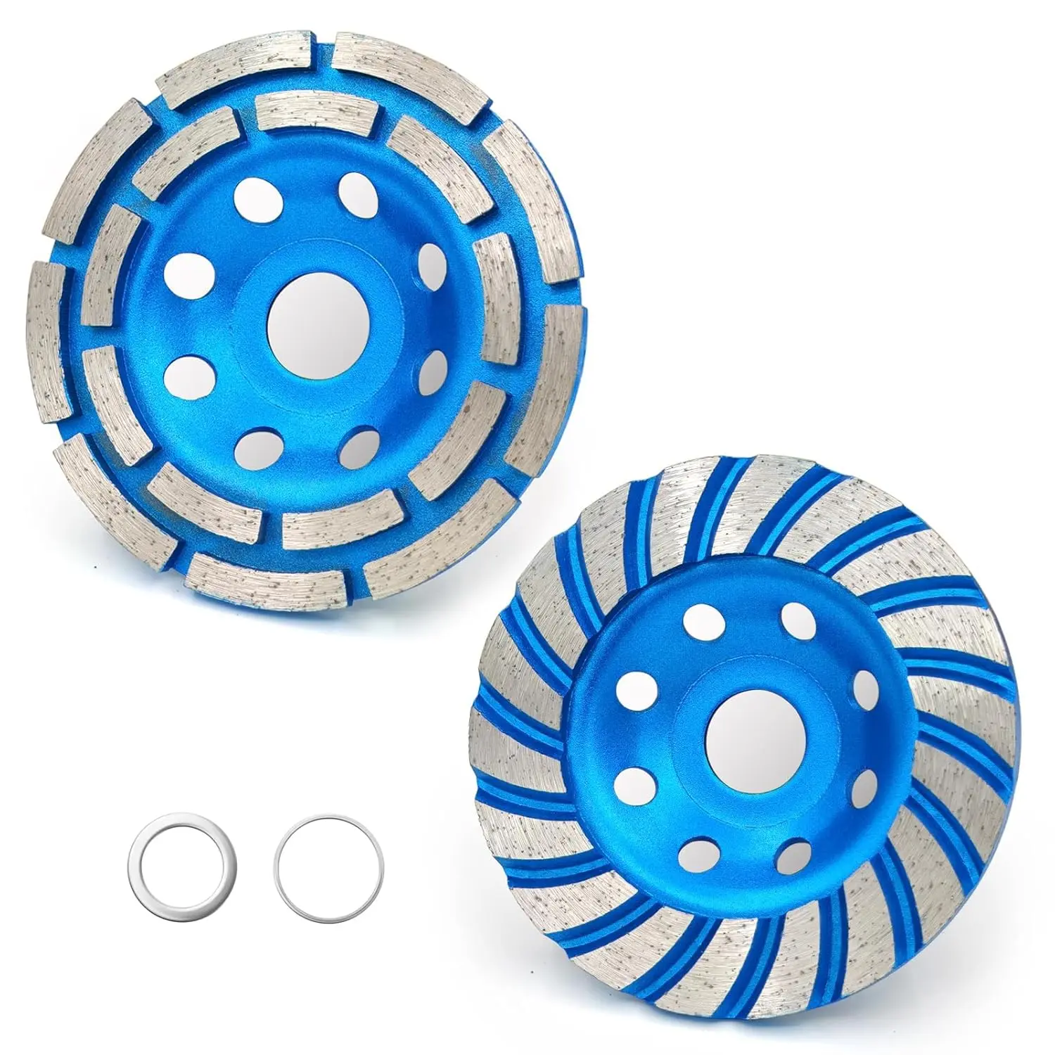 2Pcs Diamond Concrete Grinding Cup Wheels 115mm 4-1/2" Set (Double Row + Turbo Row Segment), Fits 7/8" Arbor for Angle Grinder, Shaping Cleaning Concrete Masonry Marble Granite Brick, 1 X Double Row Segment Diamond Grinding Wheel, 4-1/2 Inch