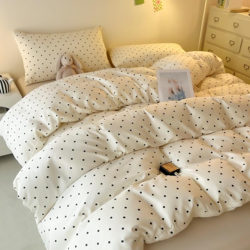 Polka Dot Pattern Bedding Set, 3-Count Set Including Duvet Cover and Pillowcase without Filler, Soft Comfortable Decorative Bedding Set for Home Bedroom