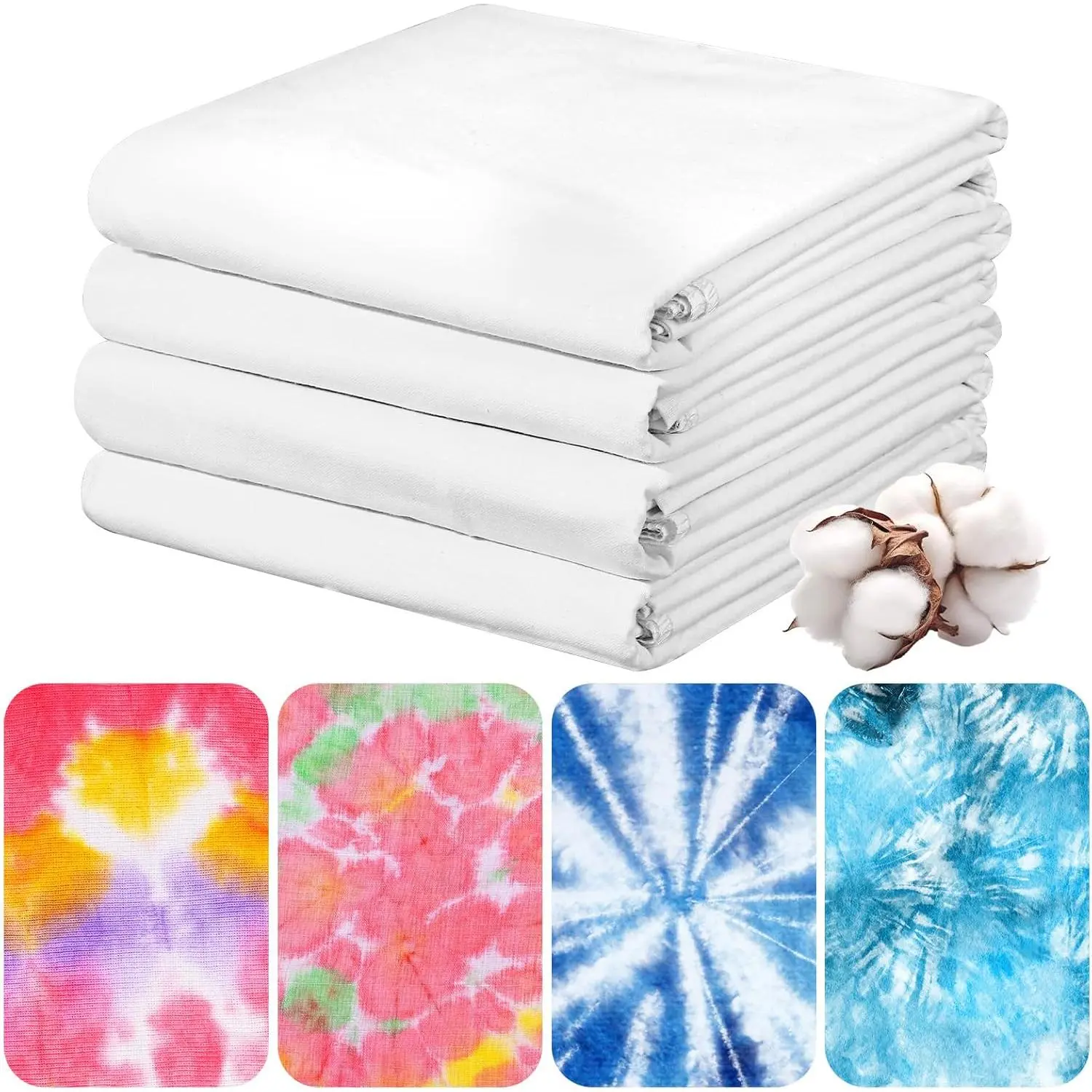 JIEYAO 4 Pcs White Cotton Tapestry, 59x59 Inch Blank Wall Tapestry for DIY Tie Dye Perimeter Stitching Large Backdrop Plain Wall Decor for Bedroom Living Room
