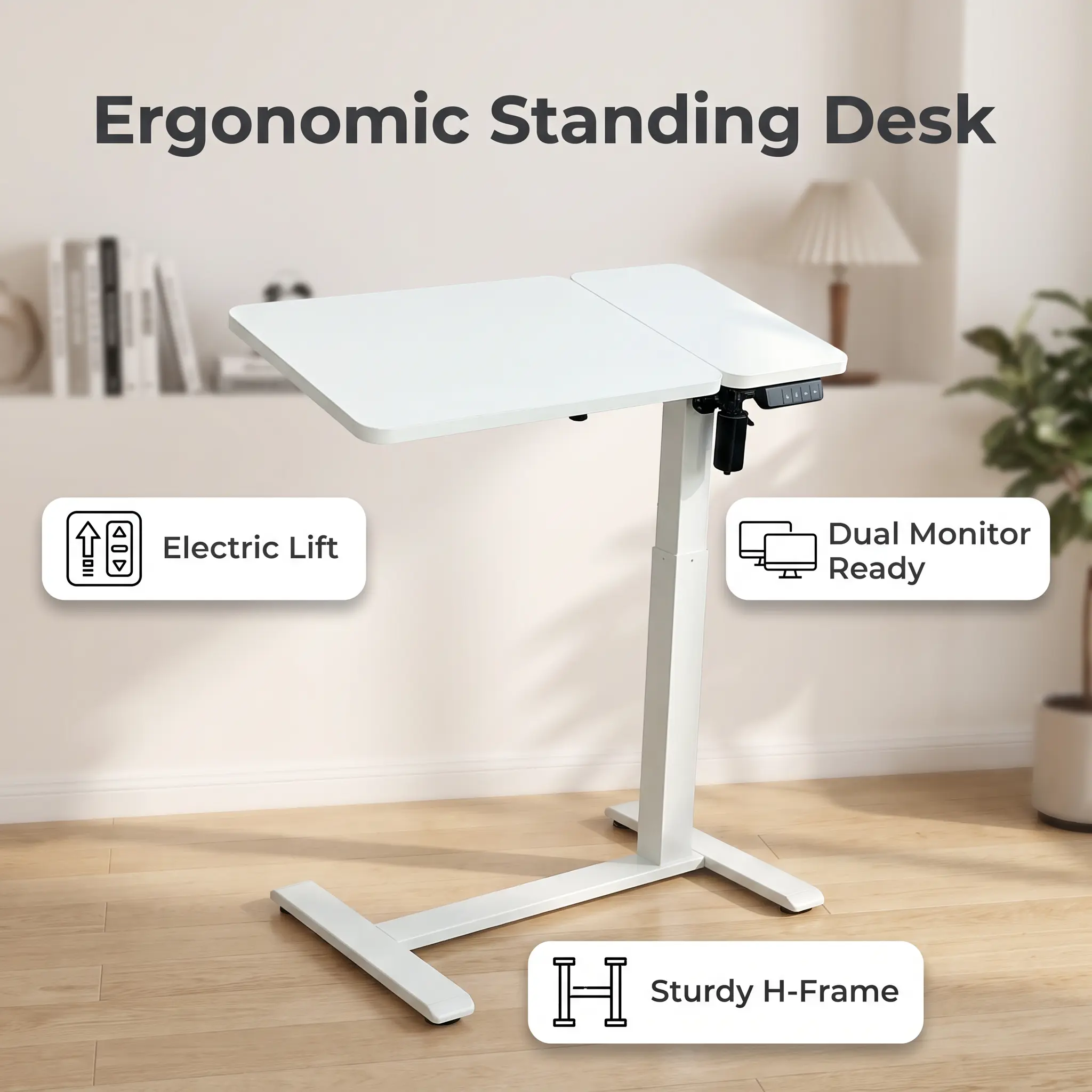 Mobile Electric Height-Adjustable Laptop Desk with Wheels – Overbed/Bedside Table Featuring a Tiltable Surface and Adjustable Tray; Can Be Used as a Side Computer Workstation