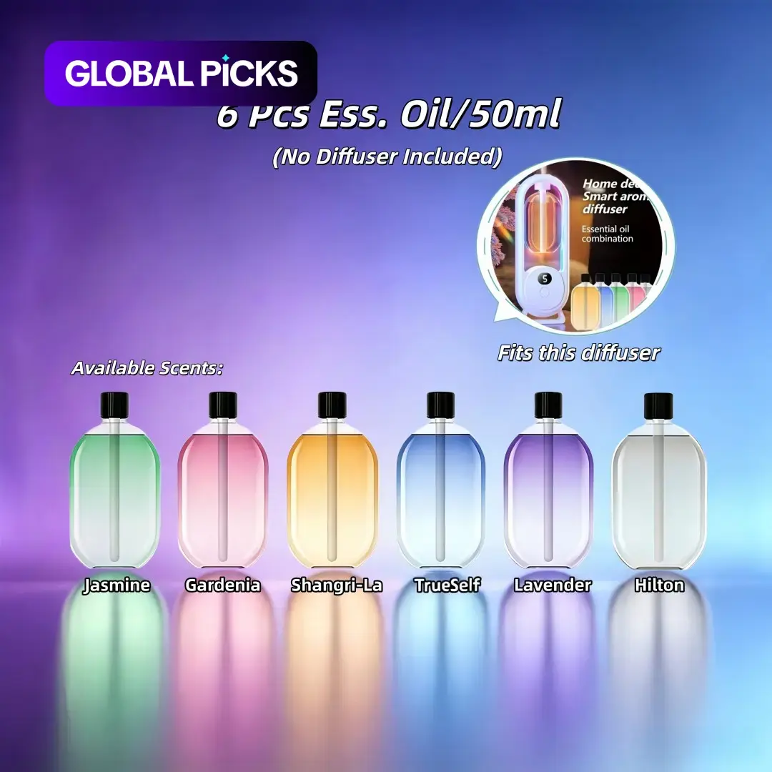 6 Bottles 50ML Fragrance Essential Oil Refill Liquid, Diffuser Oil Refills, Scent Diffuser Oils, Compatible with the Aroma Diffuser in the Main Image,Jasmine, Gardenia, Shangri-La, Lavender, Hilton, Onlytrueself Scents Available