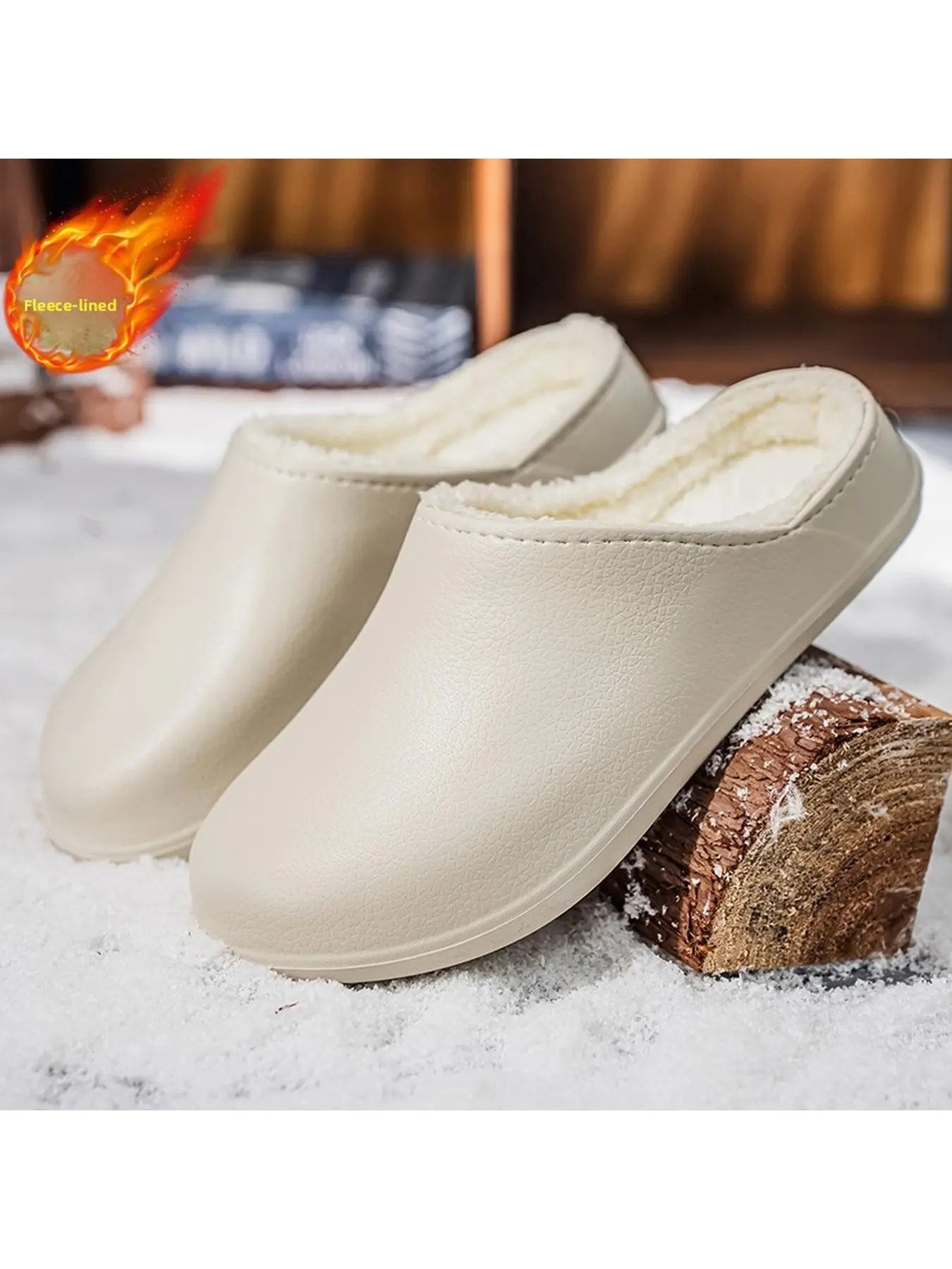 Waterproof Fleece Lined Mule Clogs, Closed Toe Plush Slip On Winter Slippers, Non-Slip Indoor Outdoor Warm House Shoes For Men Women