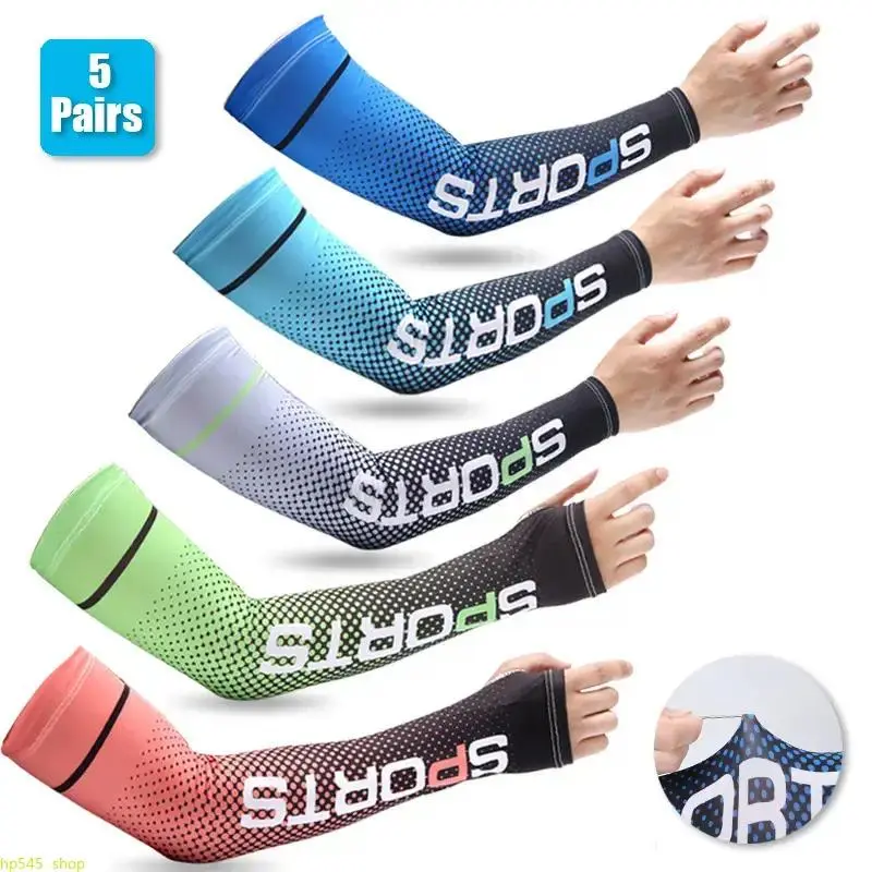 5 Pairs Arm Sleeves for Men & Women, Stretchy Solid Color Cooling Covers with UV Sun Protection for Outdoor Fitness, Armsleeve, Cooling Arm Covers, Sleeves Packs, Sports Sleeve homedecor