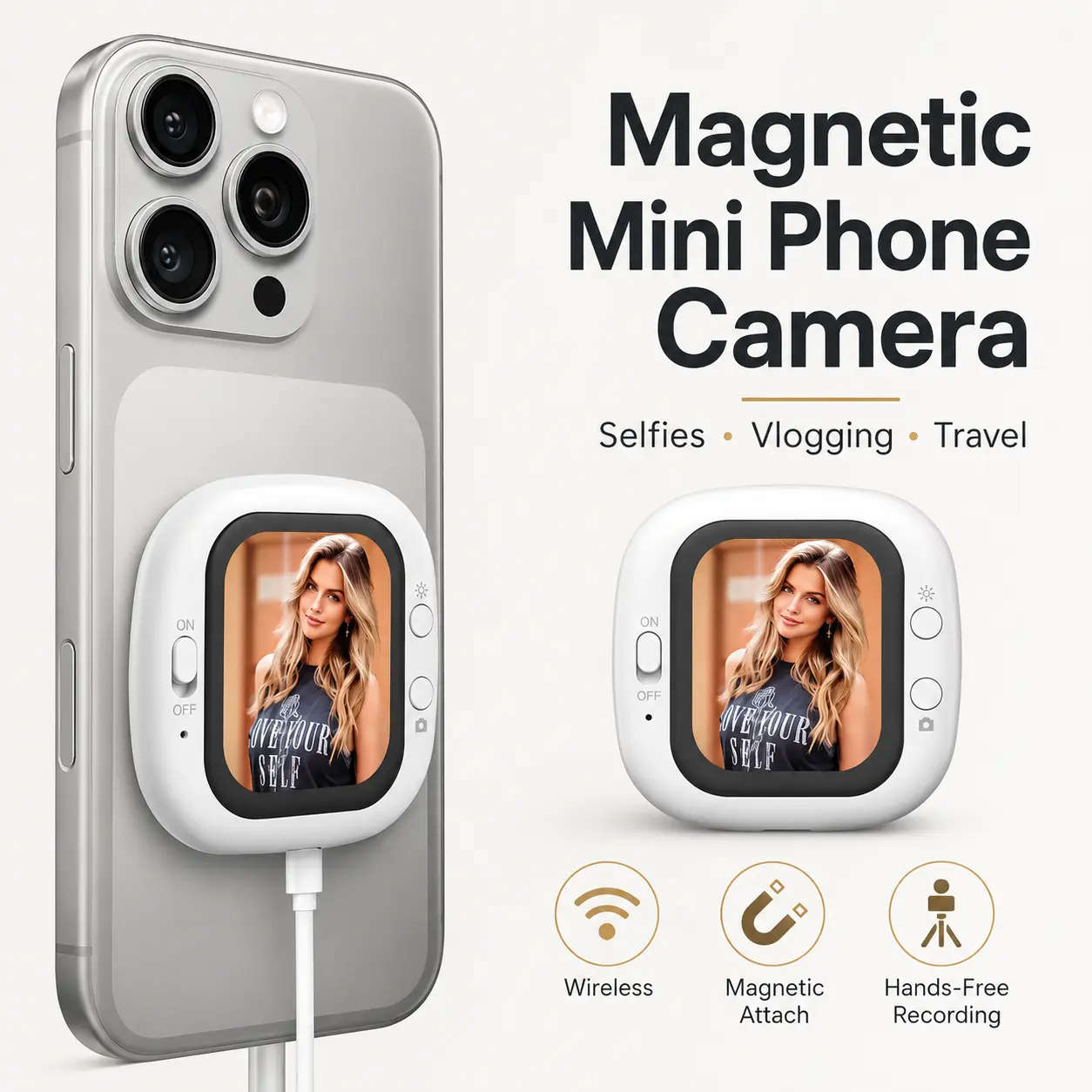 Portable Magnetic Phone Vlog Camera with Wireless Connection, Mini External Camera for Selfies, Video Calls and Content Recording, Convenient Smartphone Accessory for Creators, Travel and Daily Use