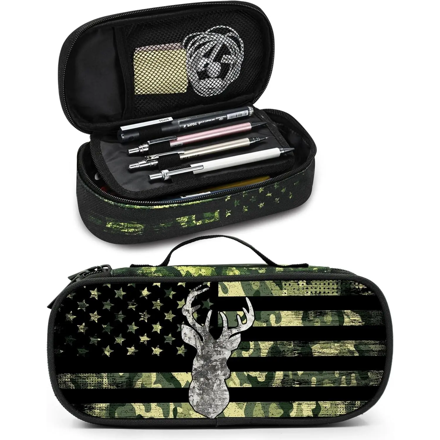 Large Capacity Camo Deer Pencil Case Pouch Pen Bag School Office Organizer Storage Box for Girls Boys Teens KidsGift